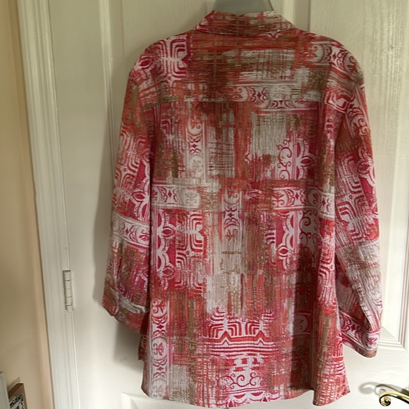 Alia Womens size 14 long sleeved Blouse. Oranges, pinks, white beige. - Picture 4 of 5